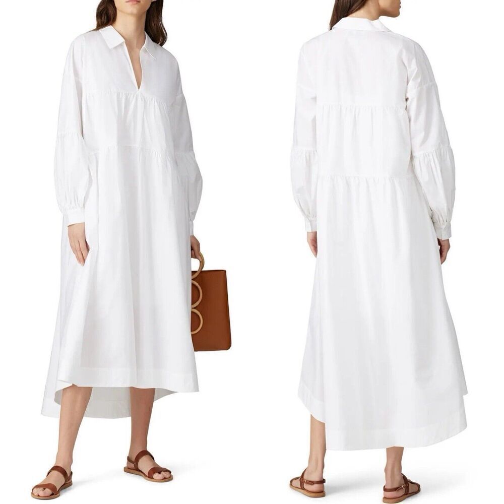 JUST FEMALE Brandy Dress Women XS White Poplin Shift Organic Cotton Long Sleeve